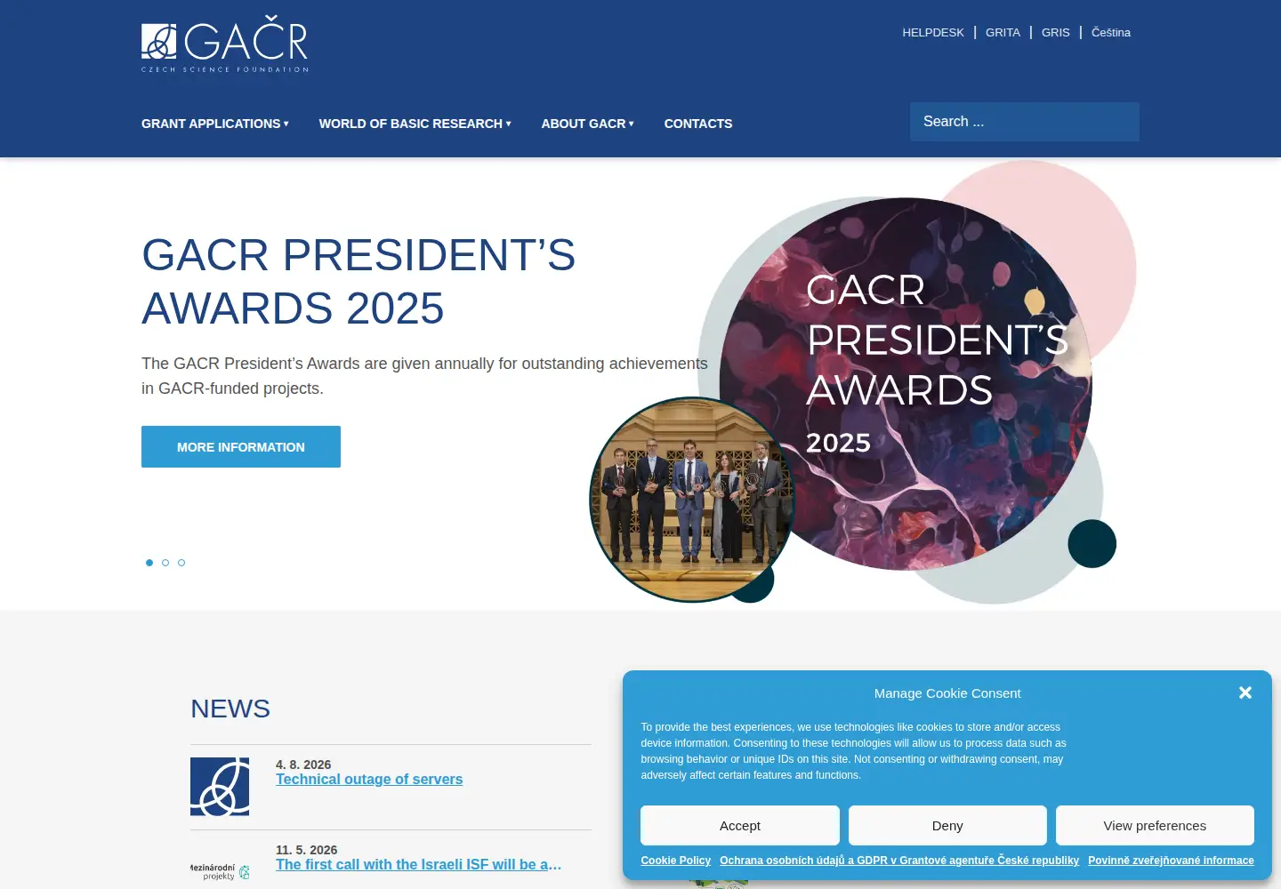 Screenshot of gacr.cz