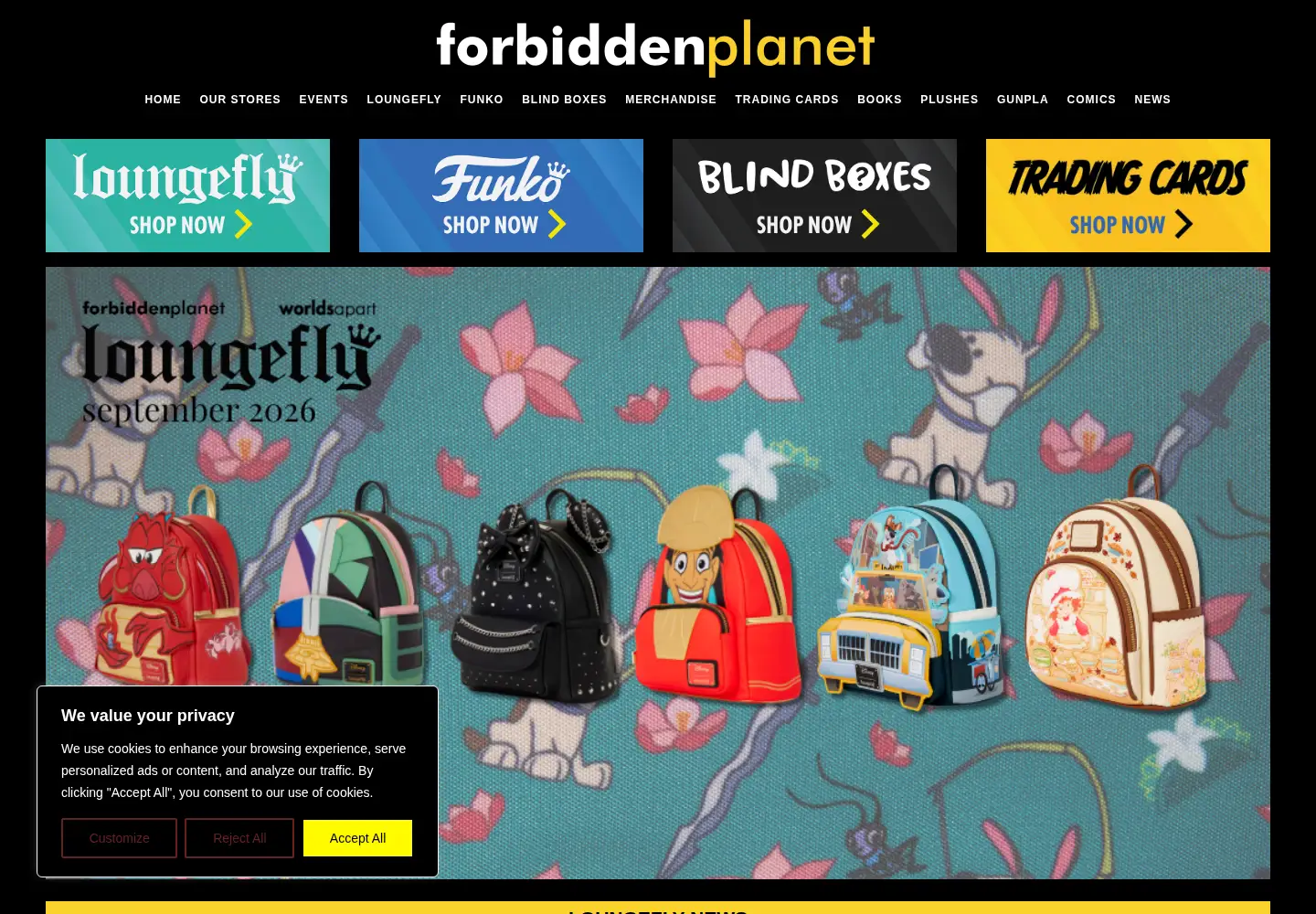 Screenshot of forbiddenplanet.co.uk