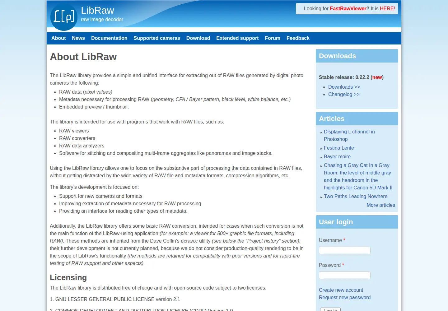 Screenshot of libraw.org