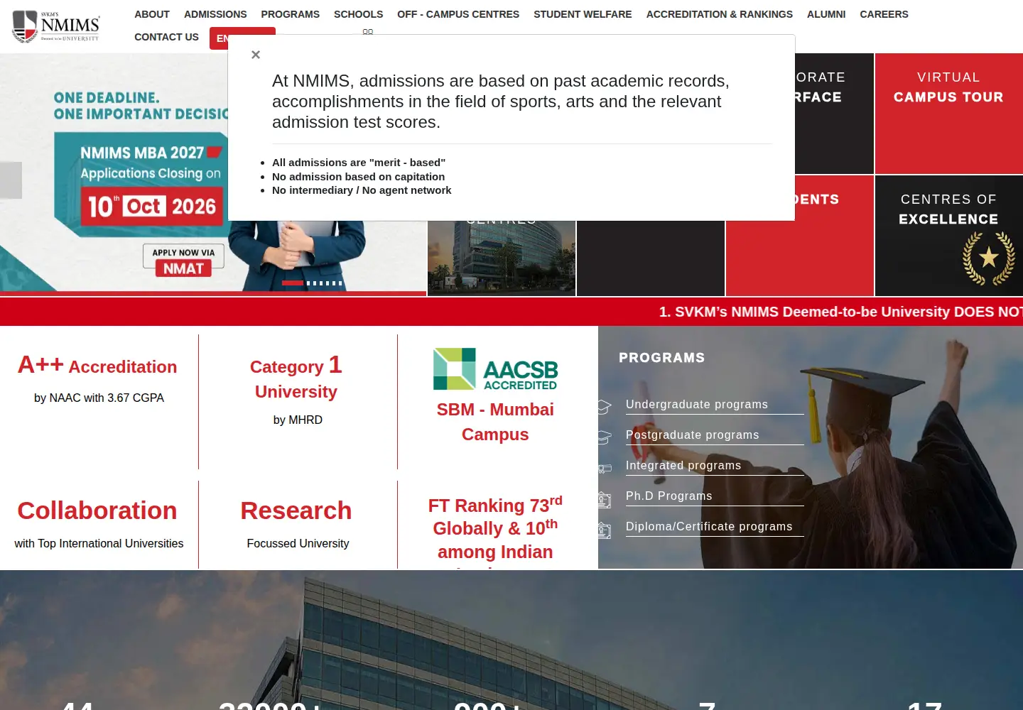 Screenshot of nmims.edu