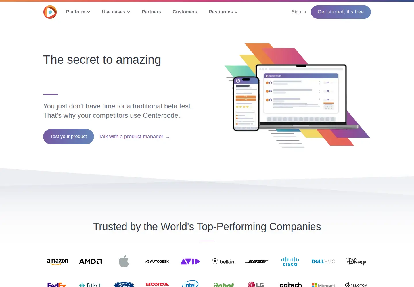 Screenshot of centercode.com