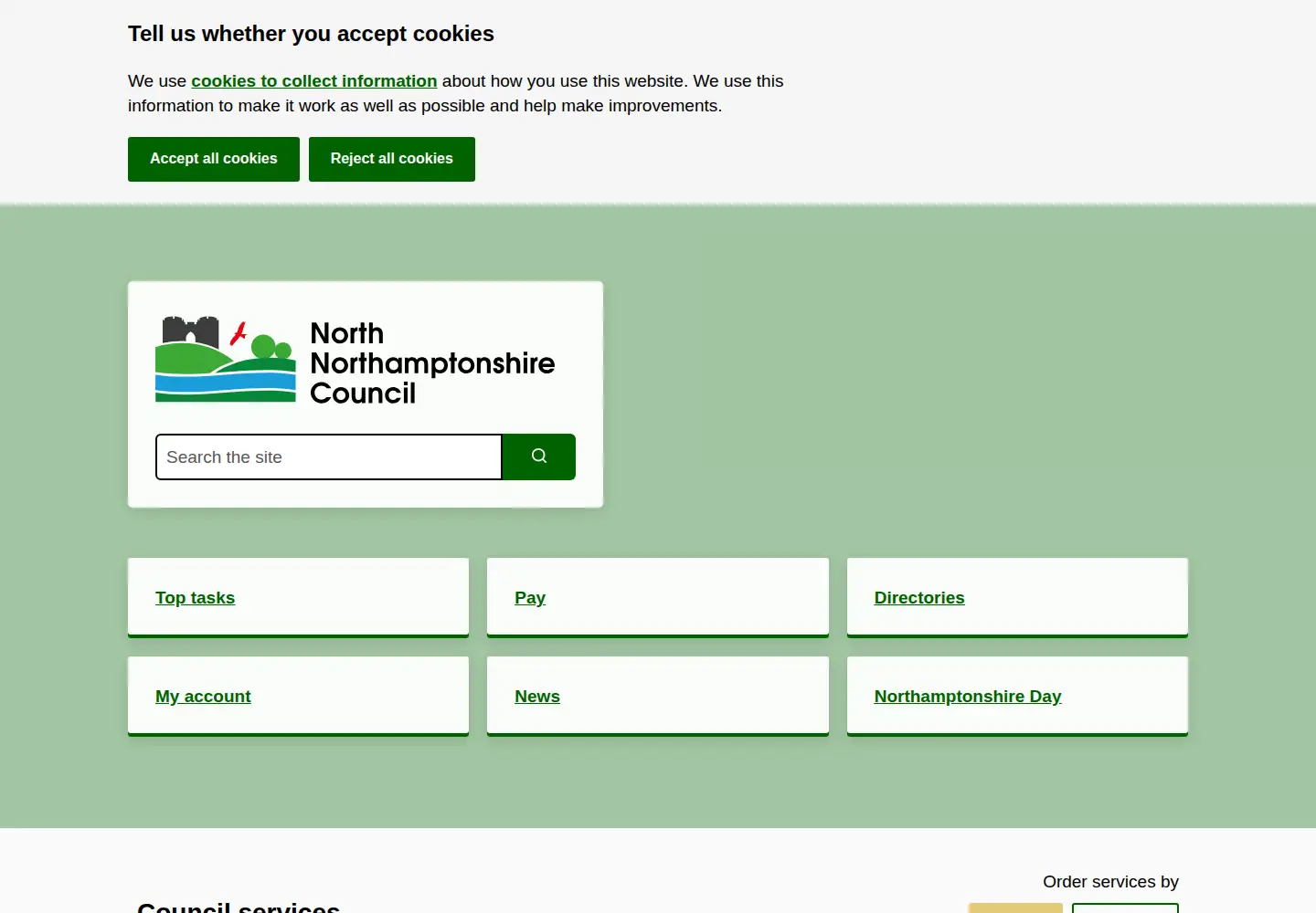 Screenshot of northnorthants.gov.uk