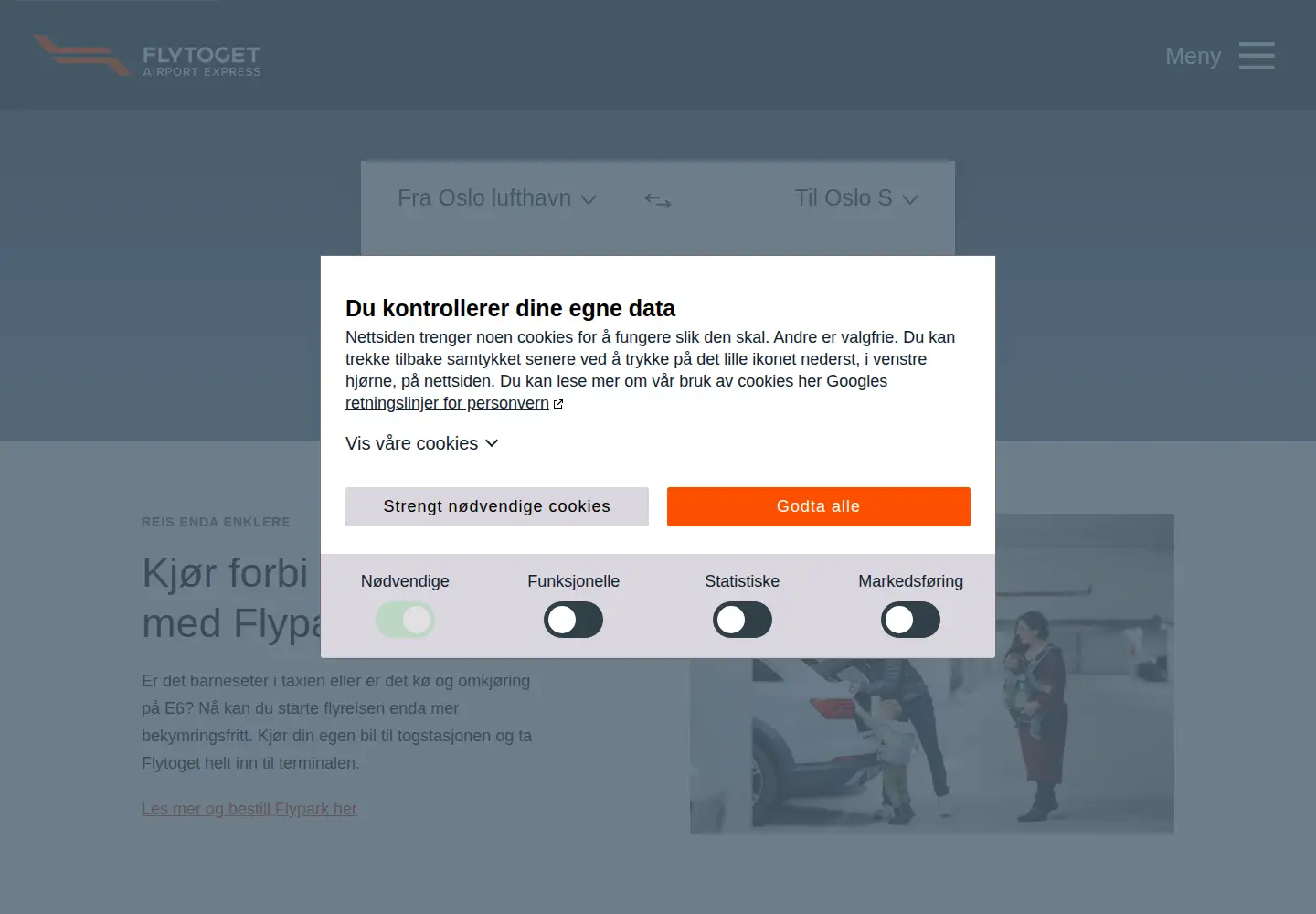 Screenshot of flytoget.no