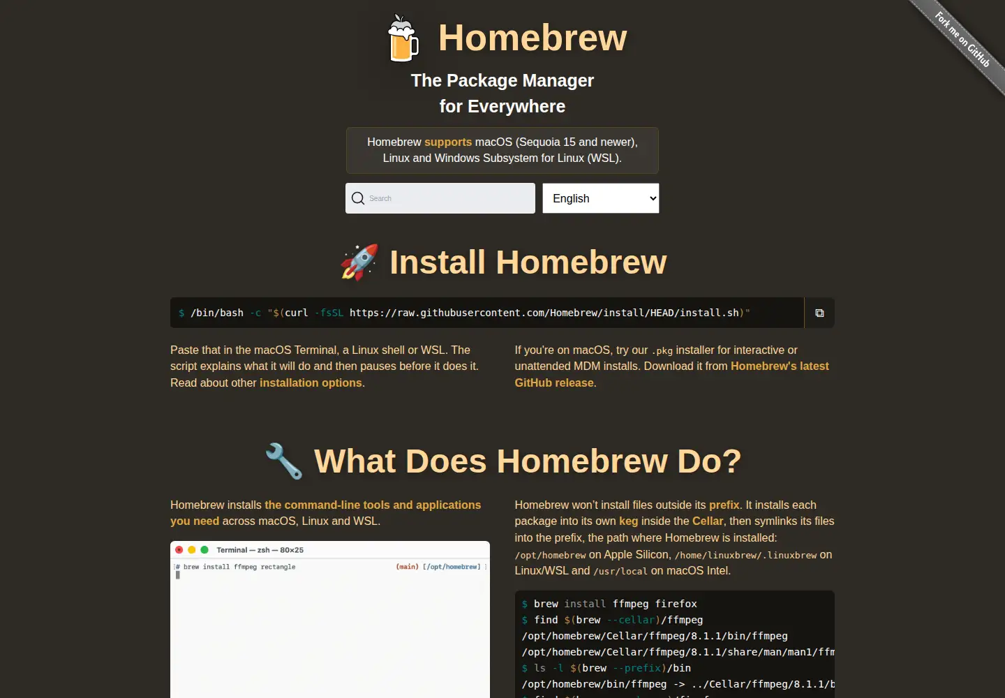Screenshot of brew.sh