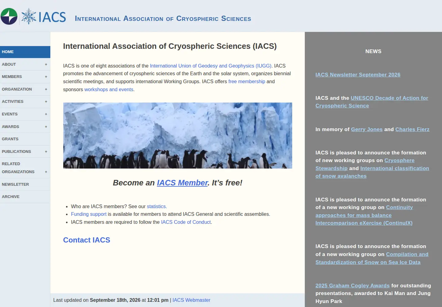 Screenshot of cryosphericsciences.org