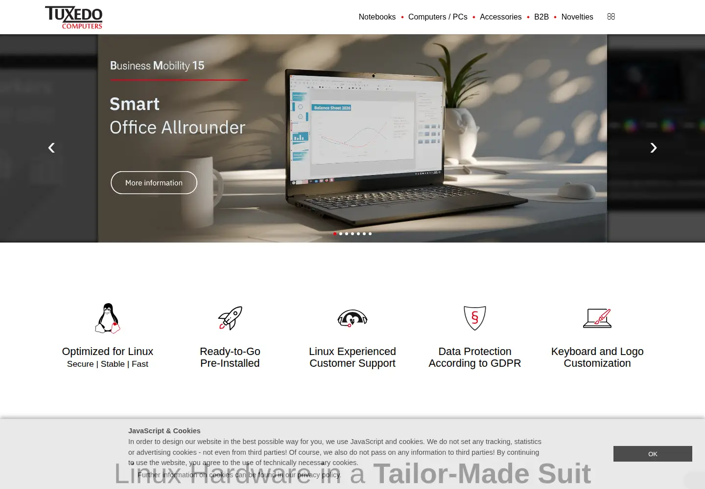 Screenshot of tuxedocomputers.com