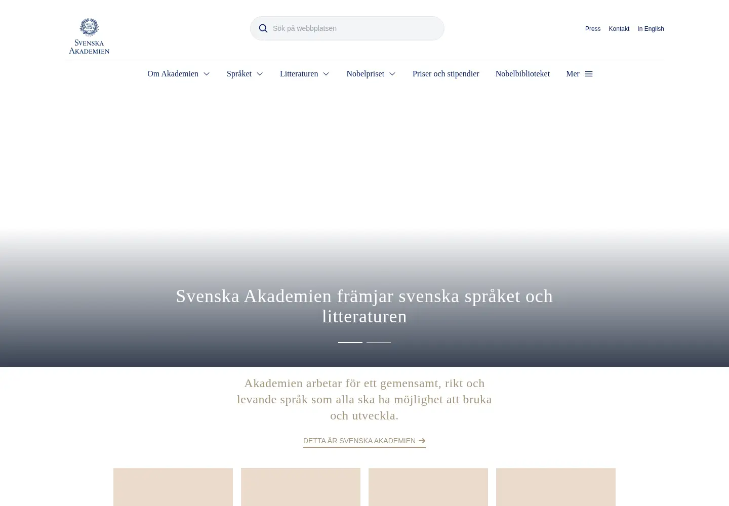 Screenshot of svenskaakademien.se