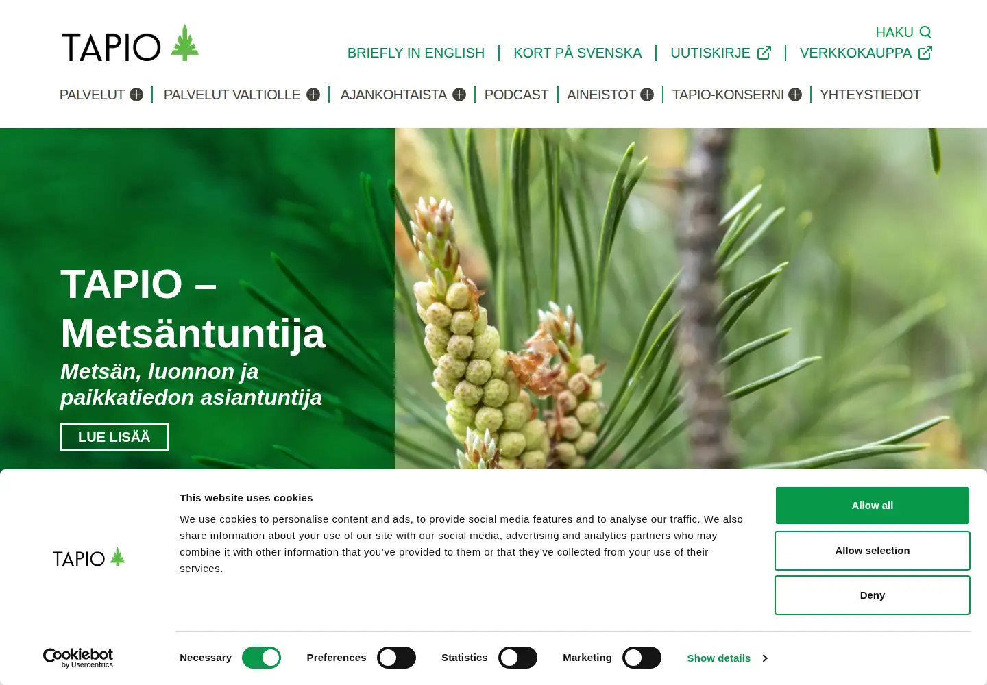 Screenshot of tapio.fi