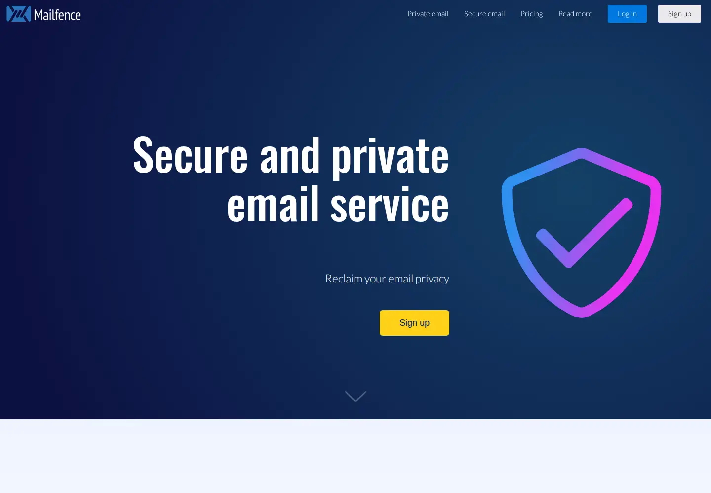 Screenshot of mailfence.com