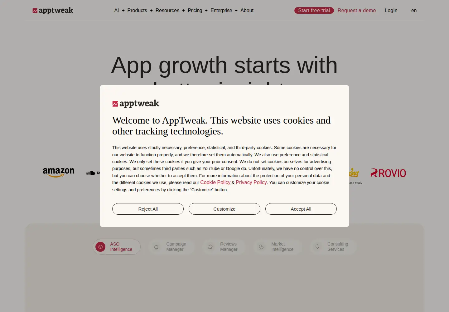 Screenshot of apptweak.com