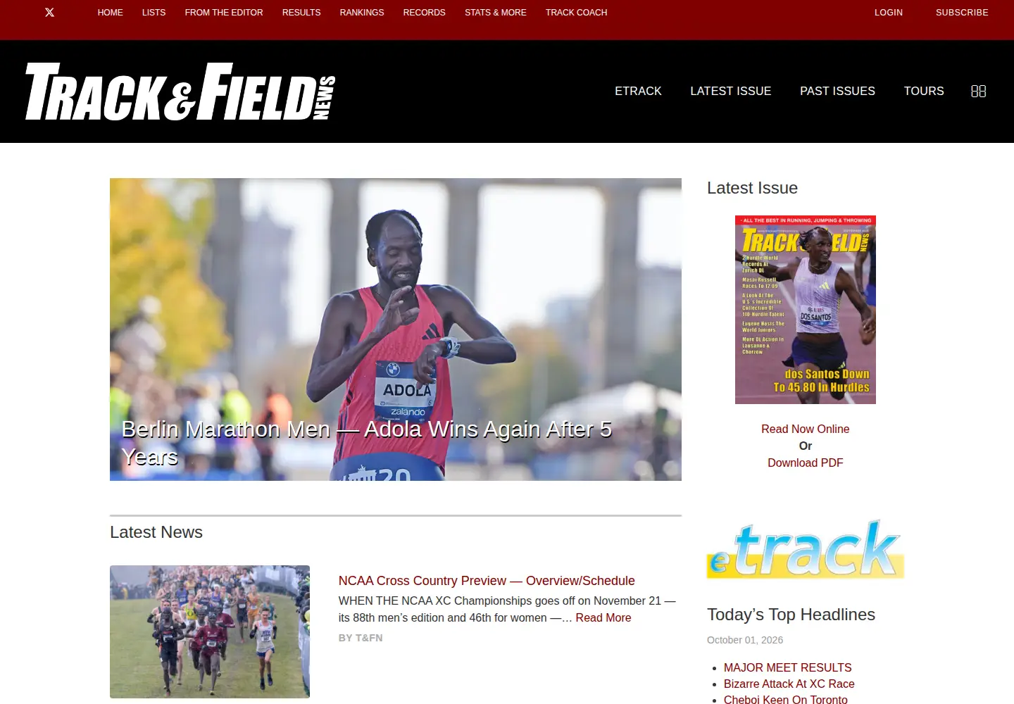 Screenshot of trackandfieldnews.com