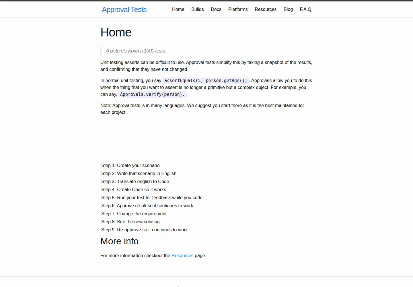 Screenshot of approvaltests.com