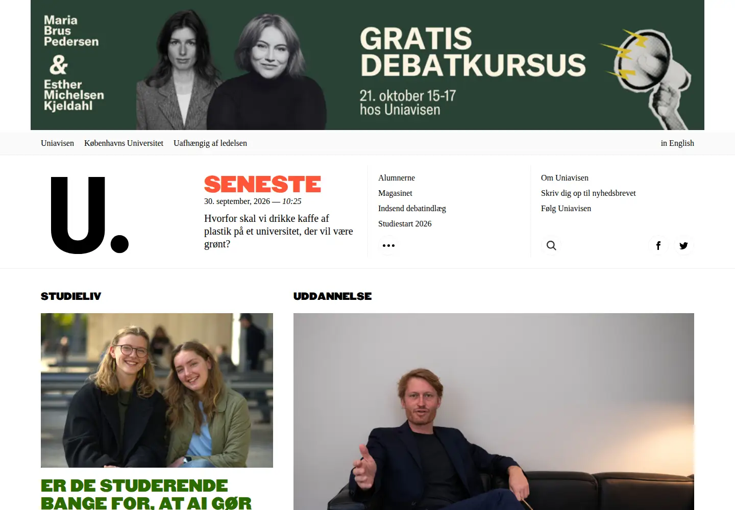Screenshot of uniavisen.dk