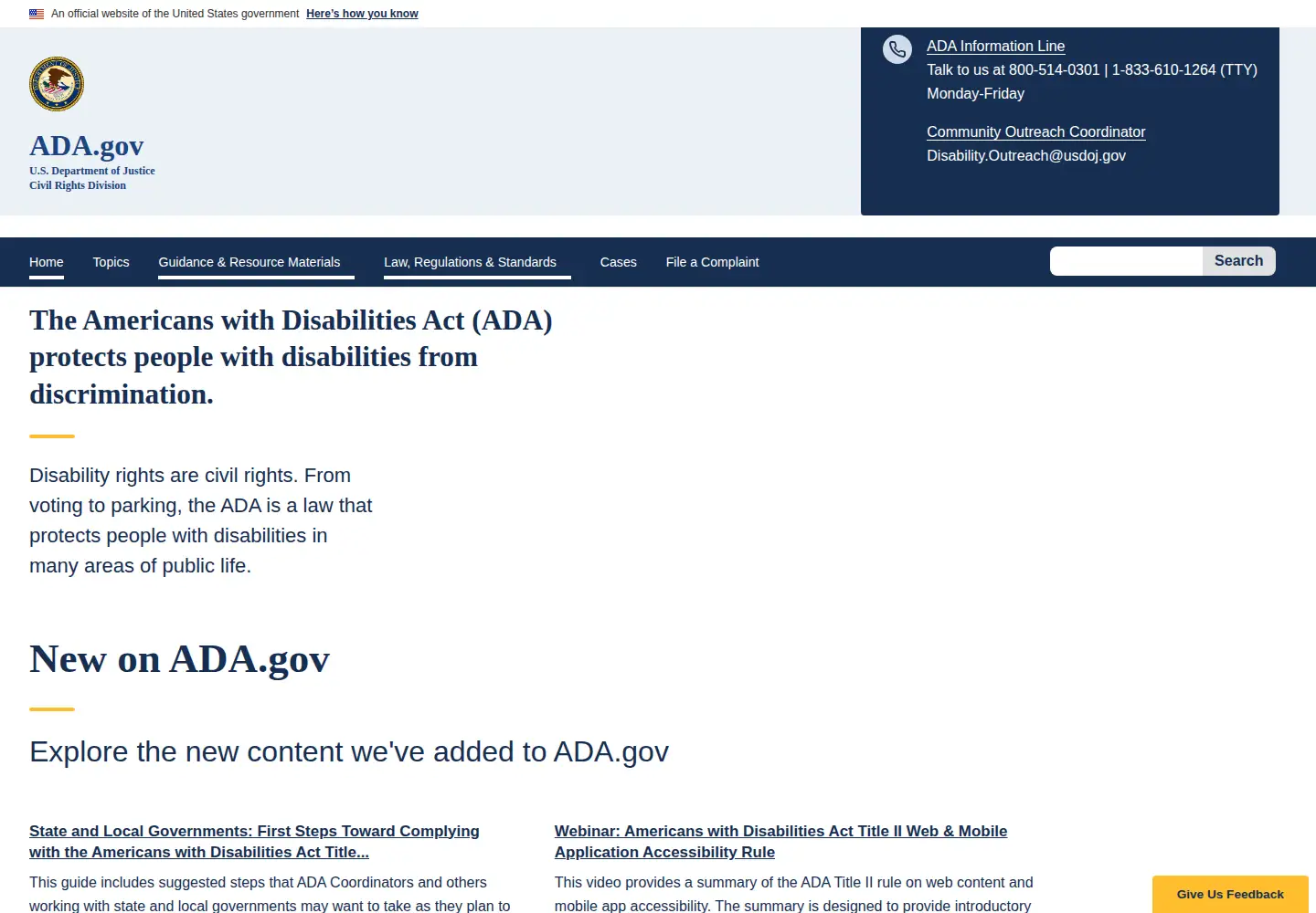 Screenshot of ada.gov