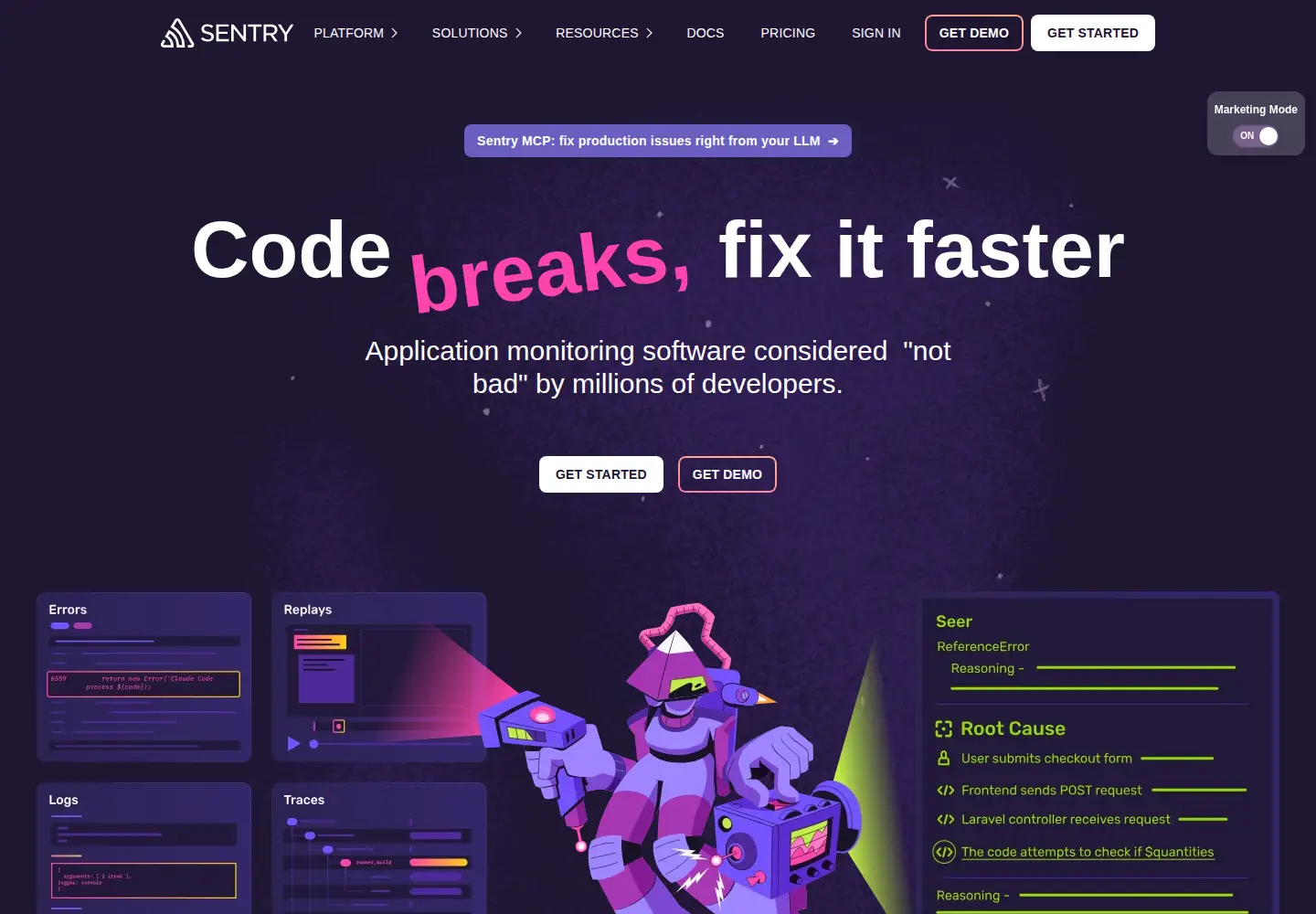 Screenshot of sentry.io