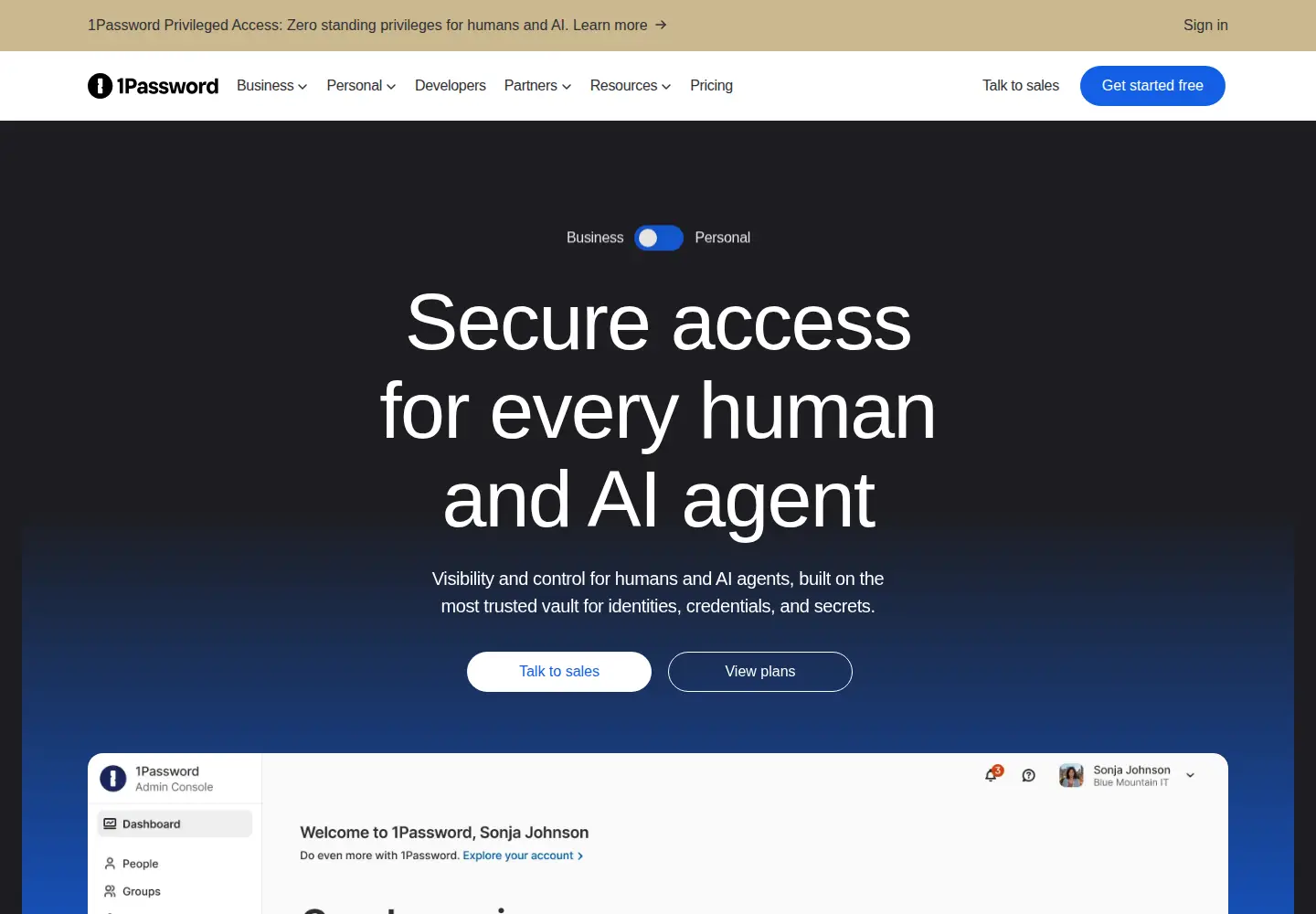 Screenshot of 1password.com
