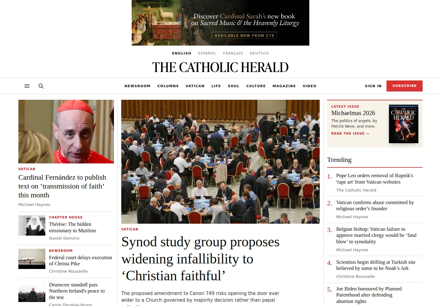 Screenshot of catholicherald.co.uk