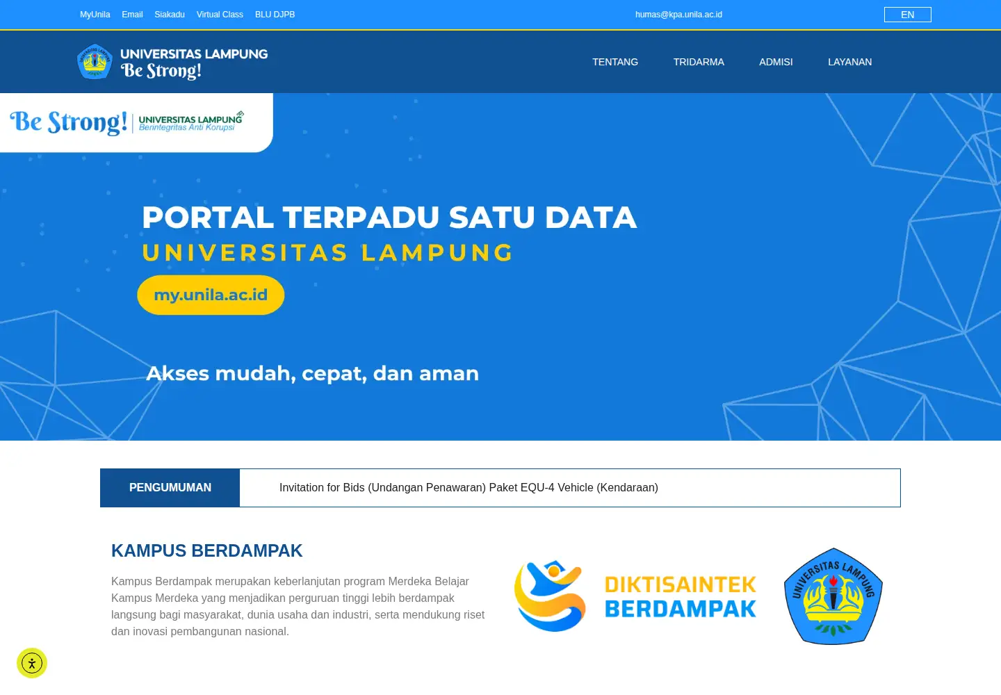 Screenshot of unila.ac.id