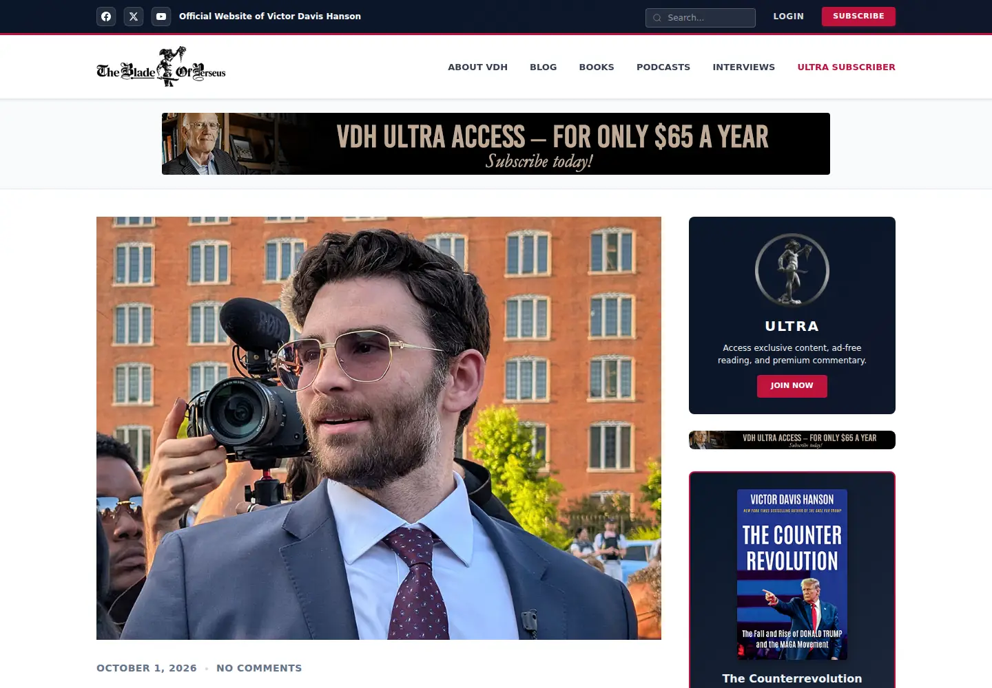 Captured homepage of victorhanson.com in the current scan