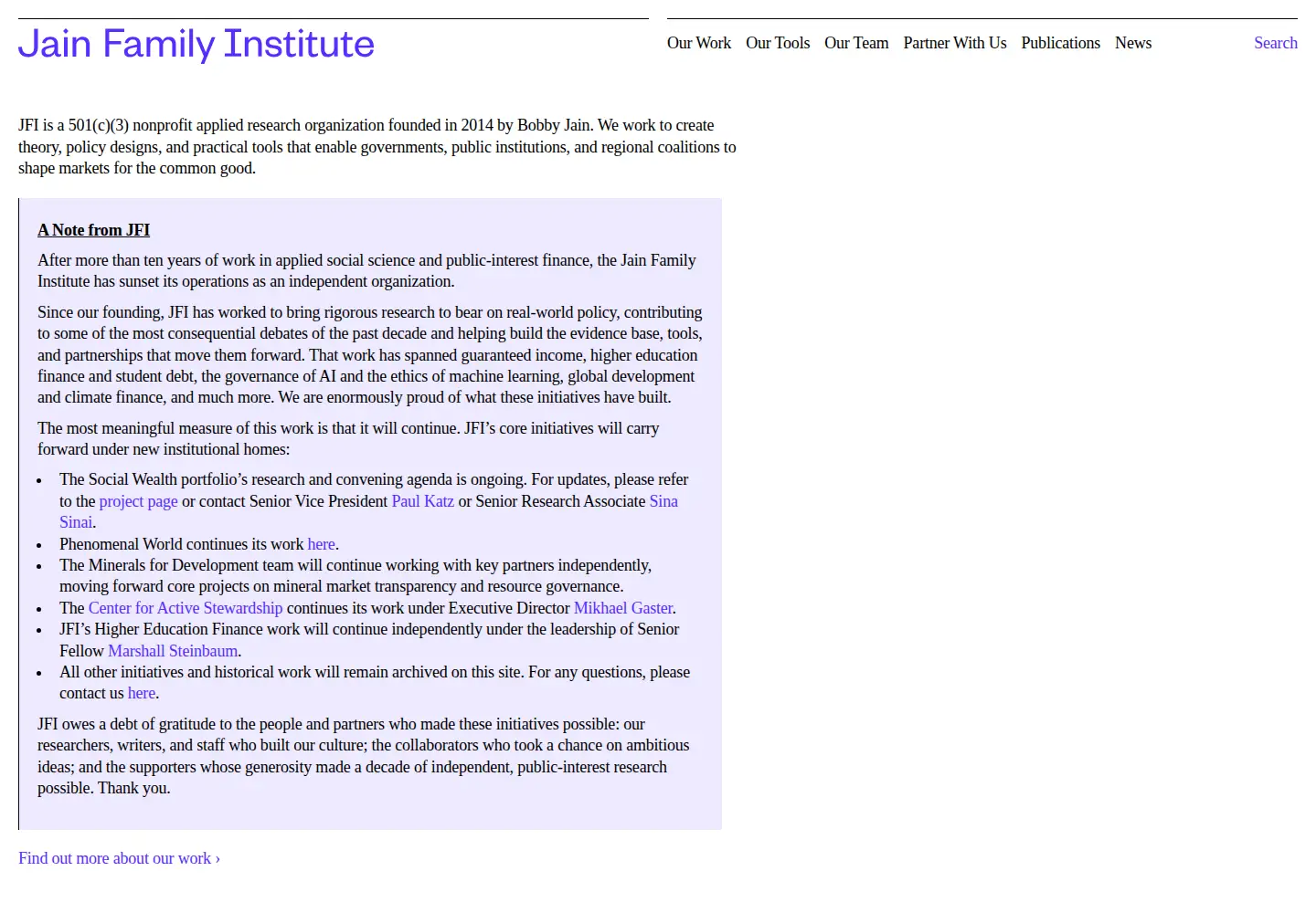 Captured homepage of jainfamilyinstitute.org in the current scan