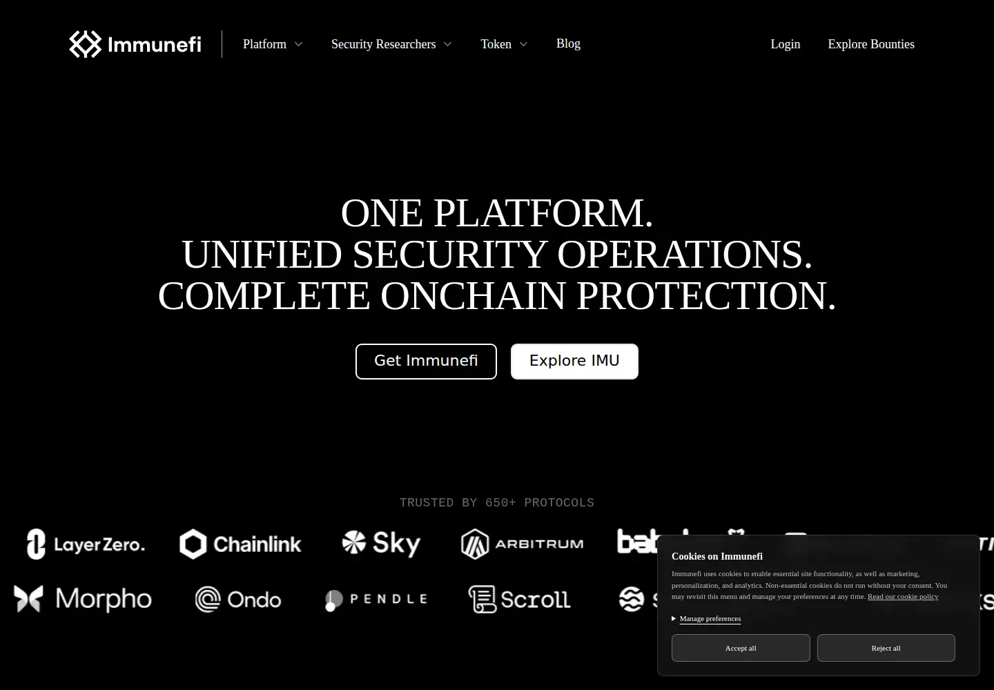 Captured homepage of immunefi.com in the current scan