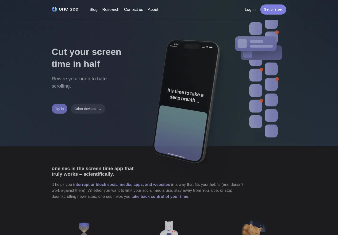 Screenshot of one-sec.app