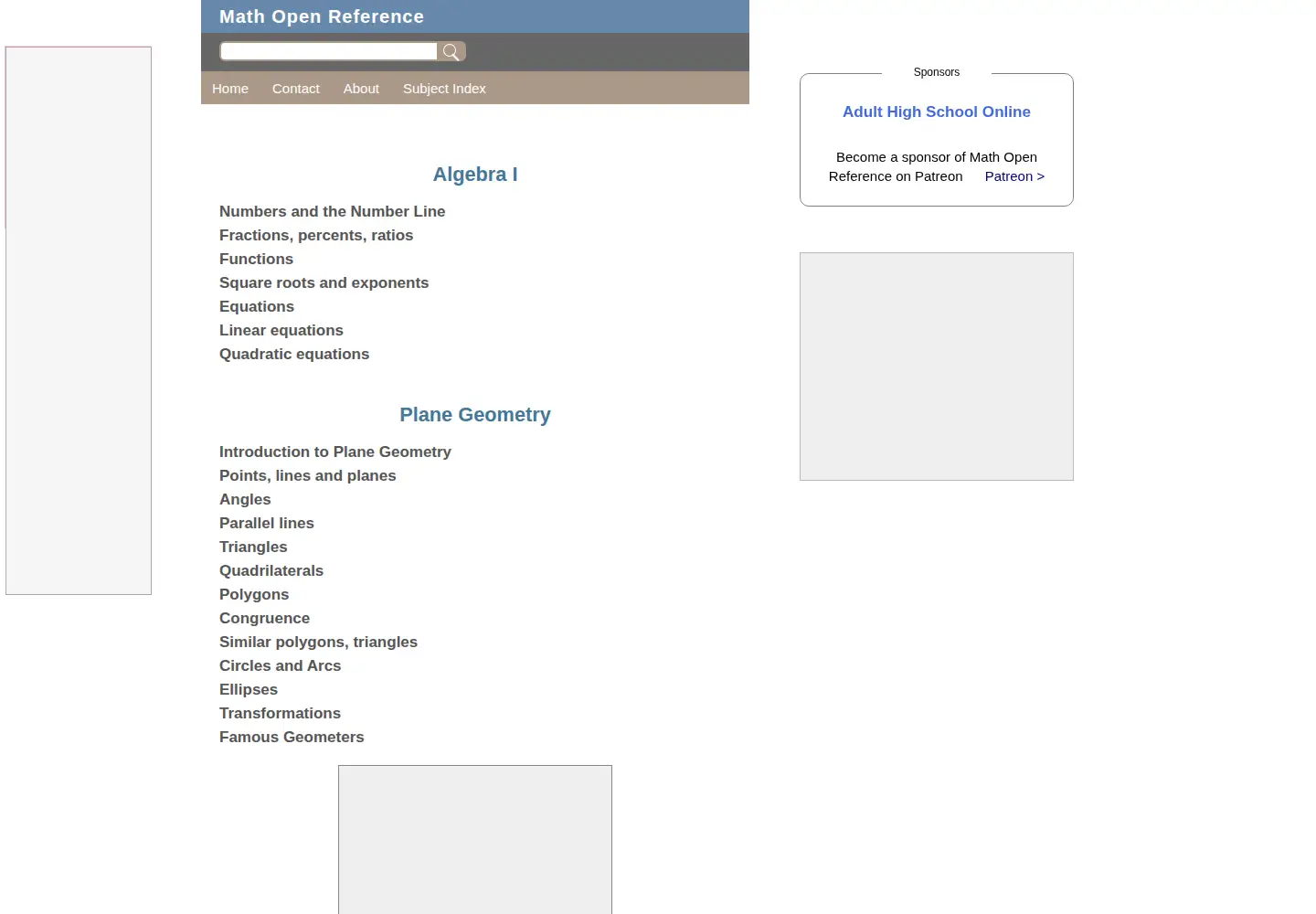 Screenshot of mathopenref.com