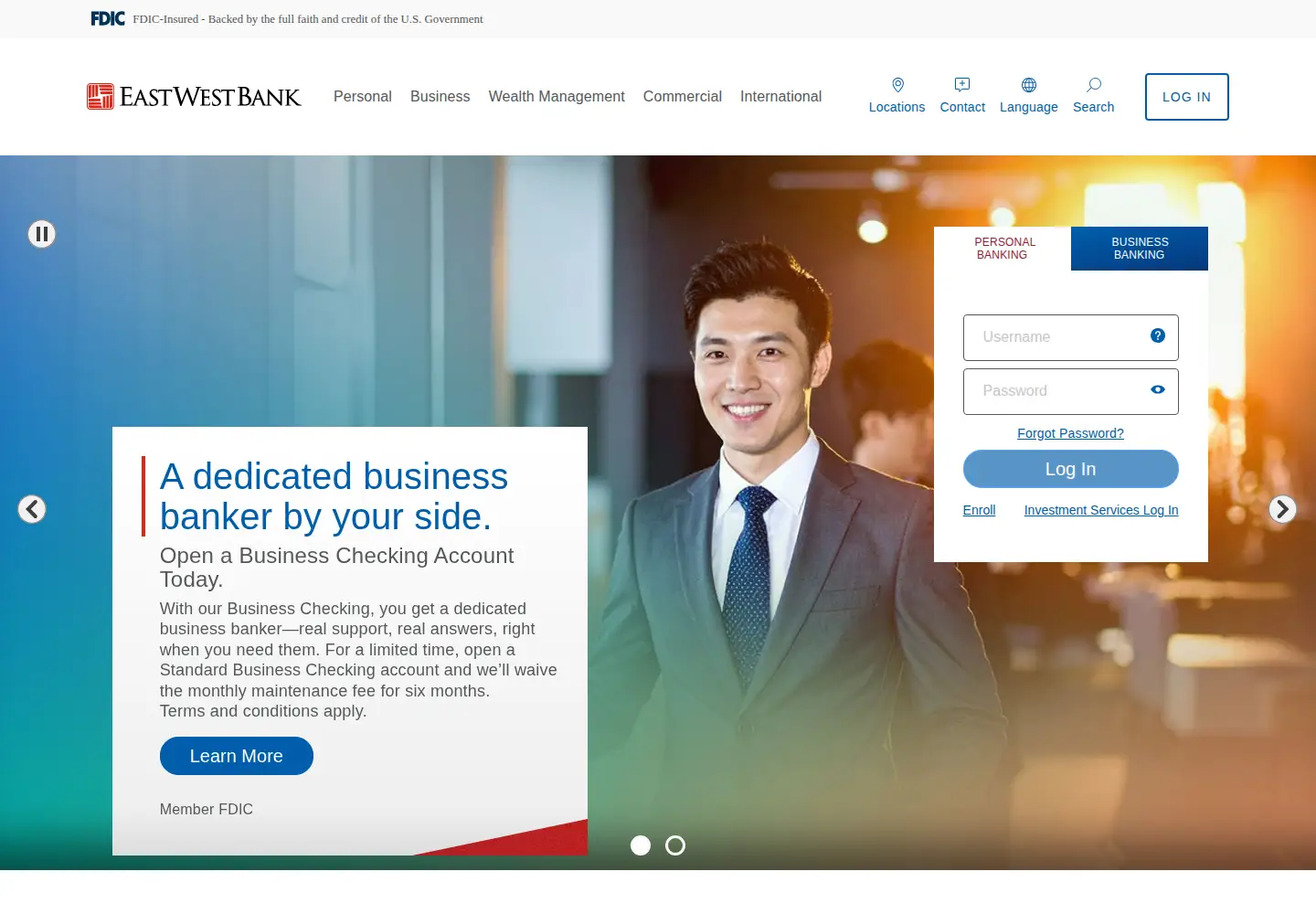 Screenshot of eastwestbank.com