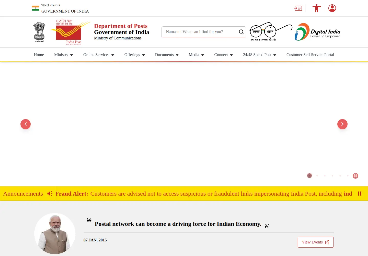 Screenshot of indiapost.gov.in