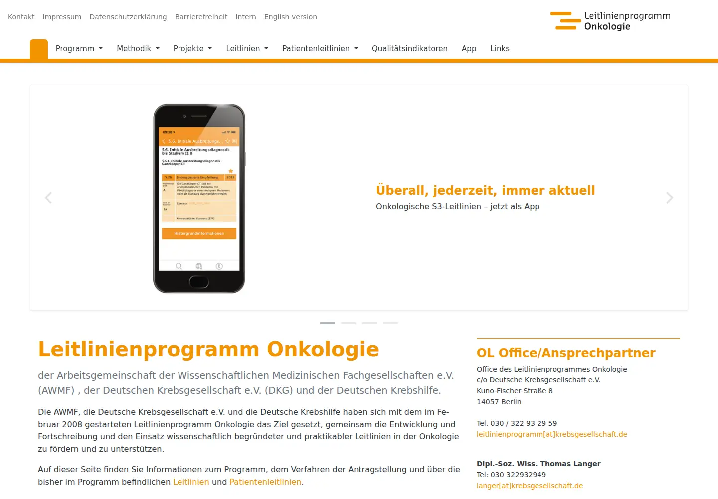 Screenshot of leitlinienprogramm-onkologie.de