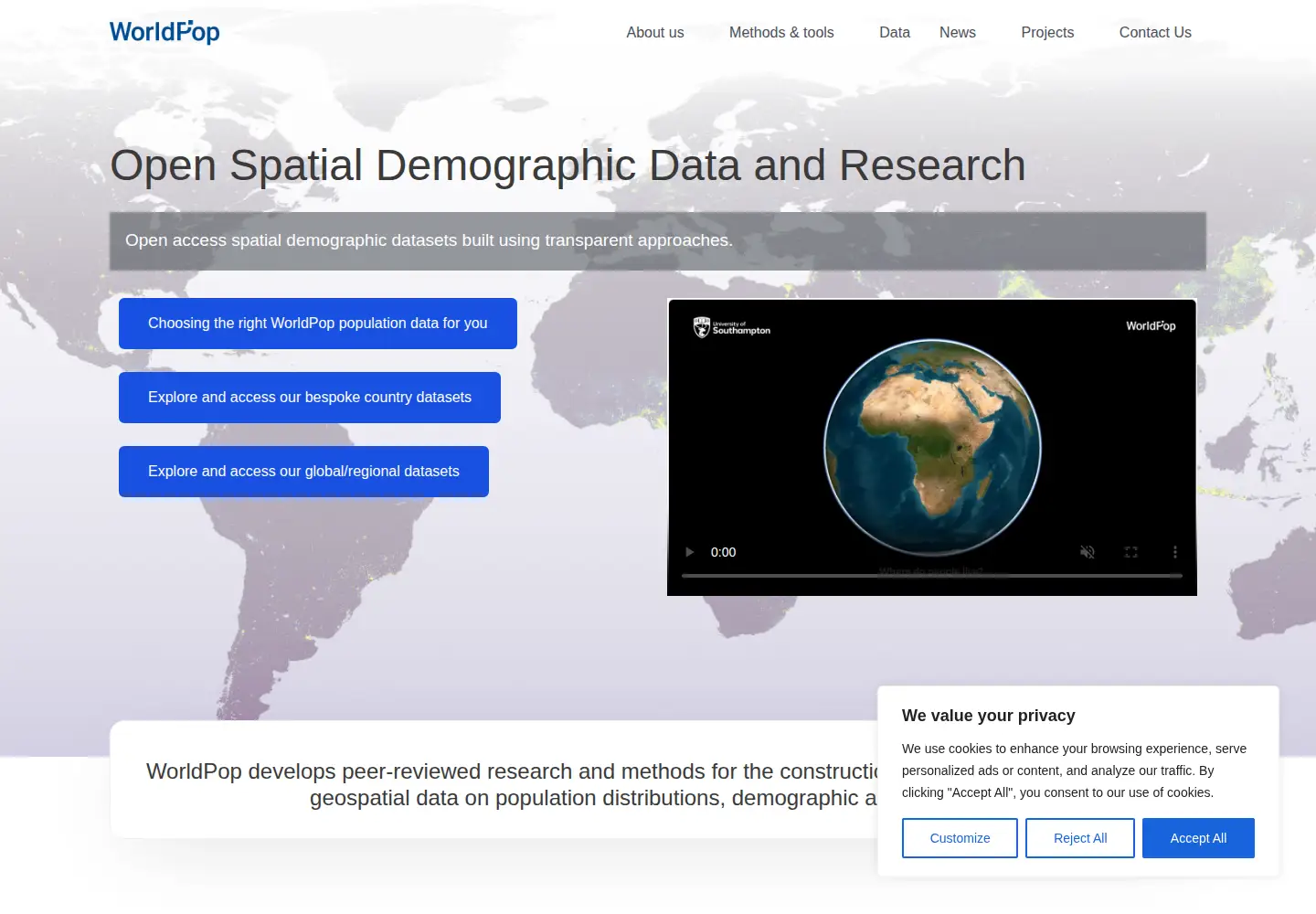 Screenshot of worldpop.org