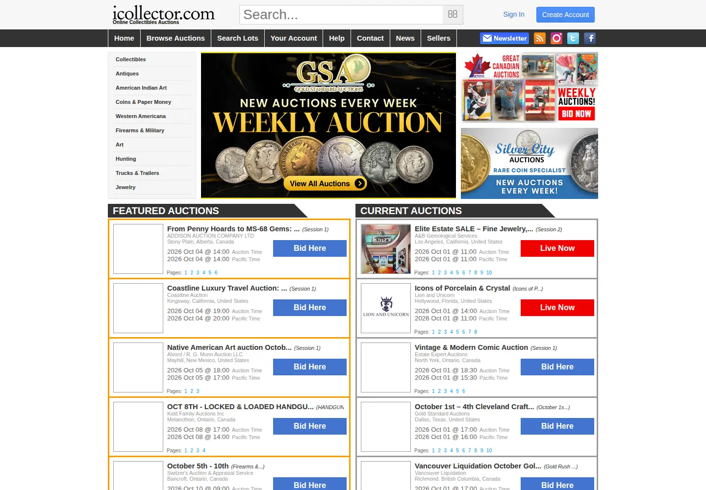 Screenshot of icollector.com