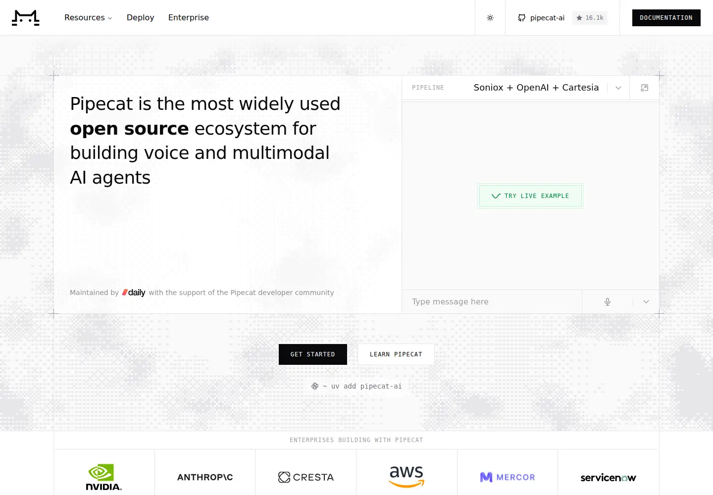 Screenshot of pipecat.ai