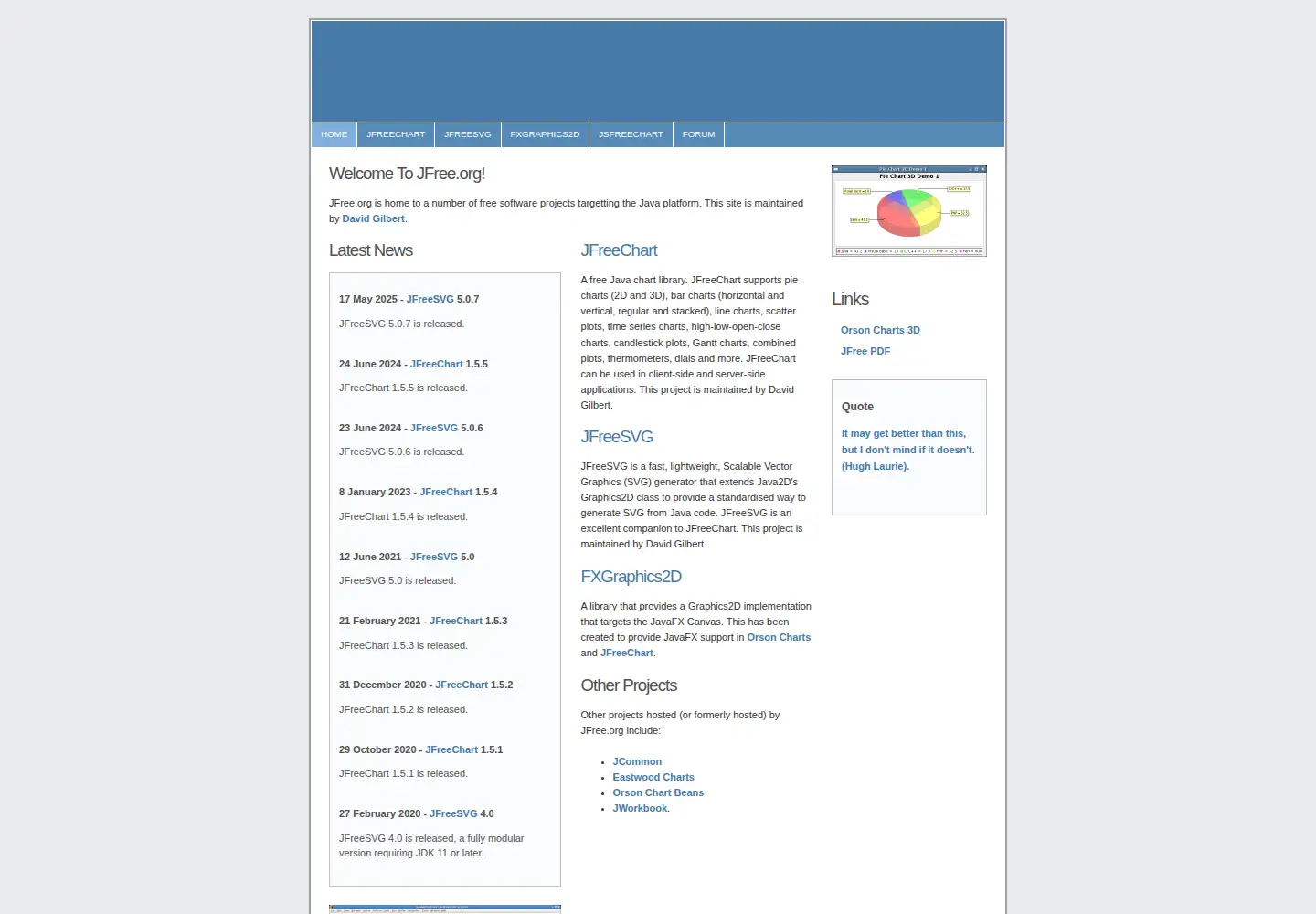 Captured homepage of jfree.org in the current scan