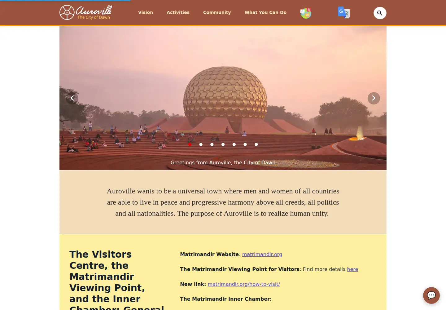 Screenshot of auroville.org