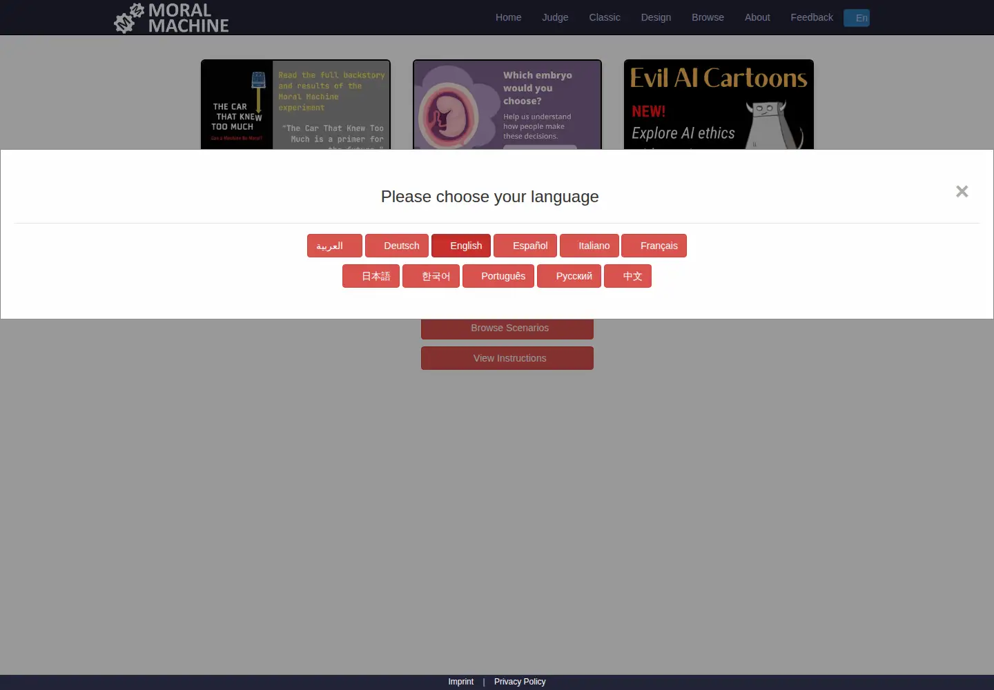 Screenshot of moralmachine.net
