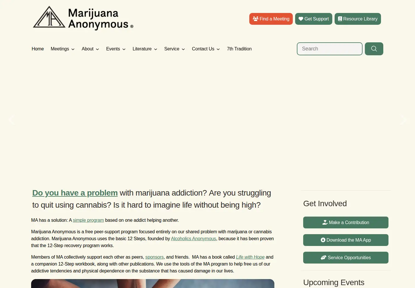 Captured homepage of marijuana-anonymous.org in the current scan