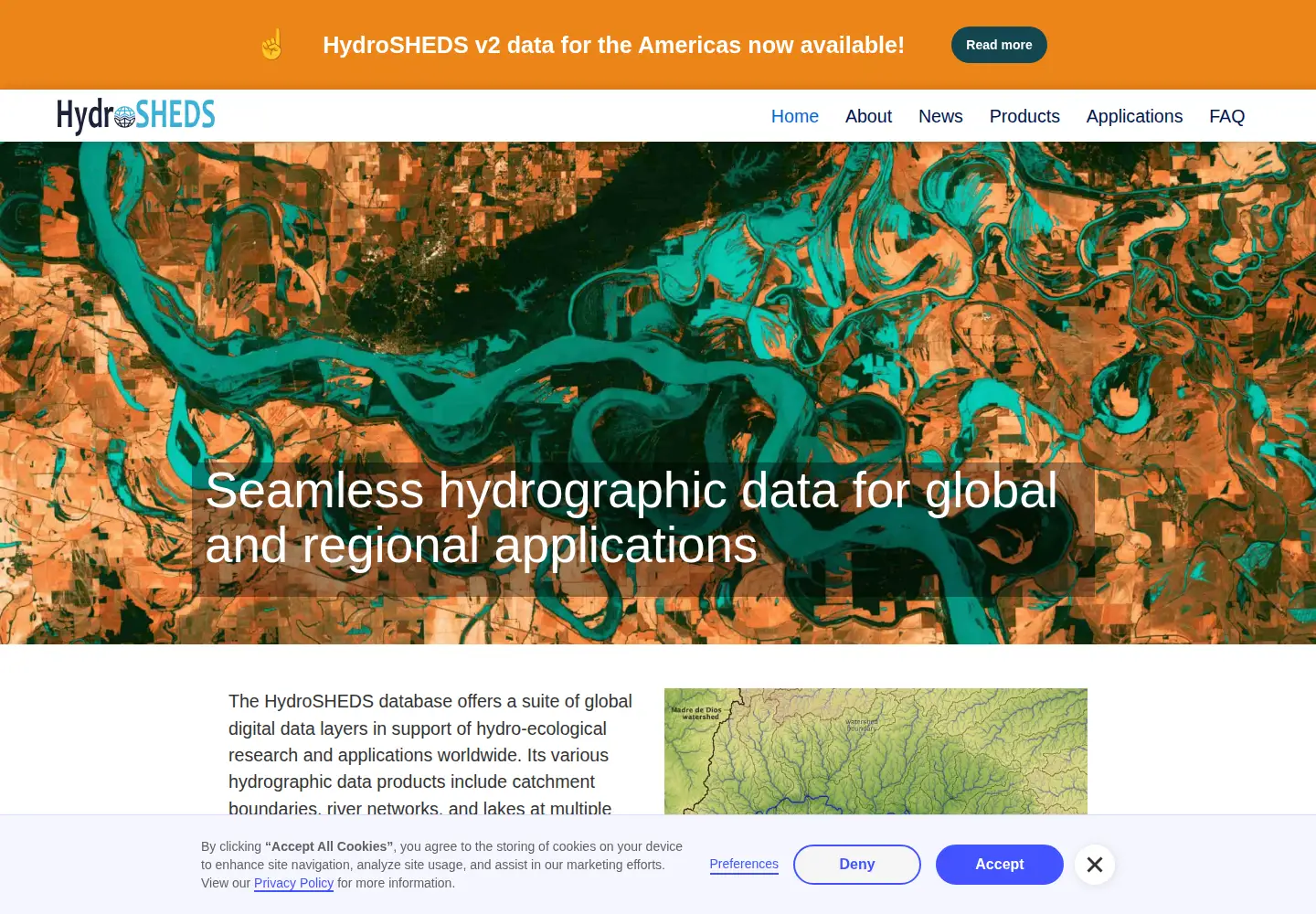 Screenshot of hydrosheds.org