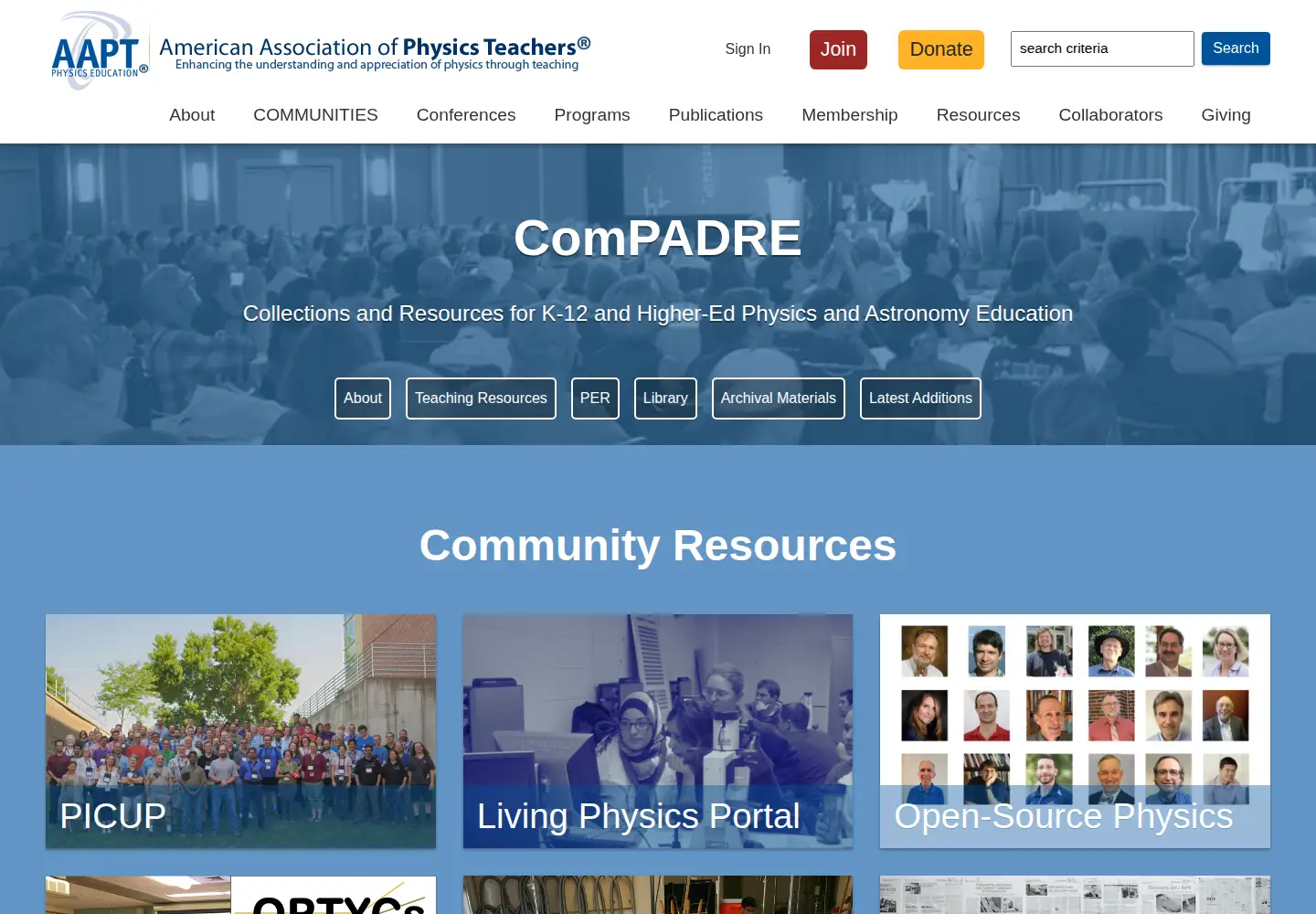 Screenshot of compadre.org