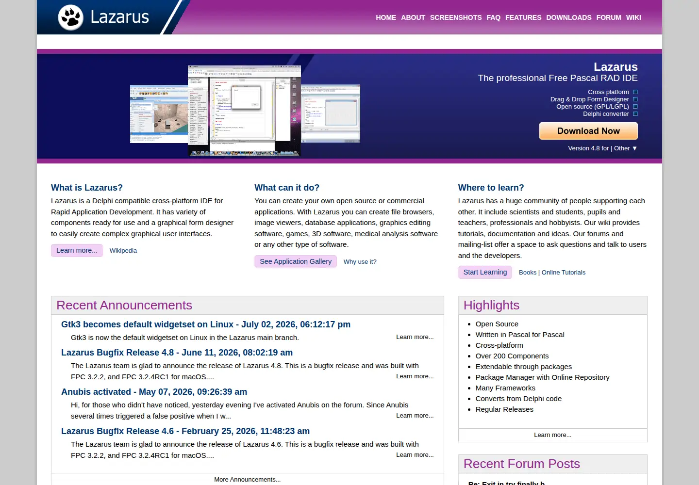 Screenshot of lazarus-ide.org