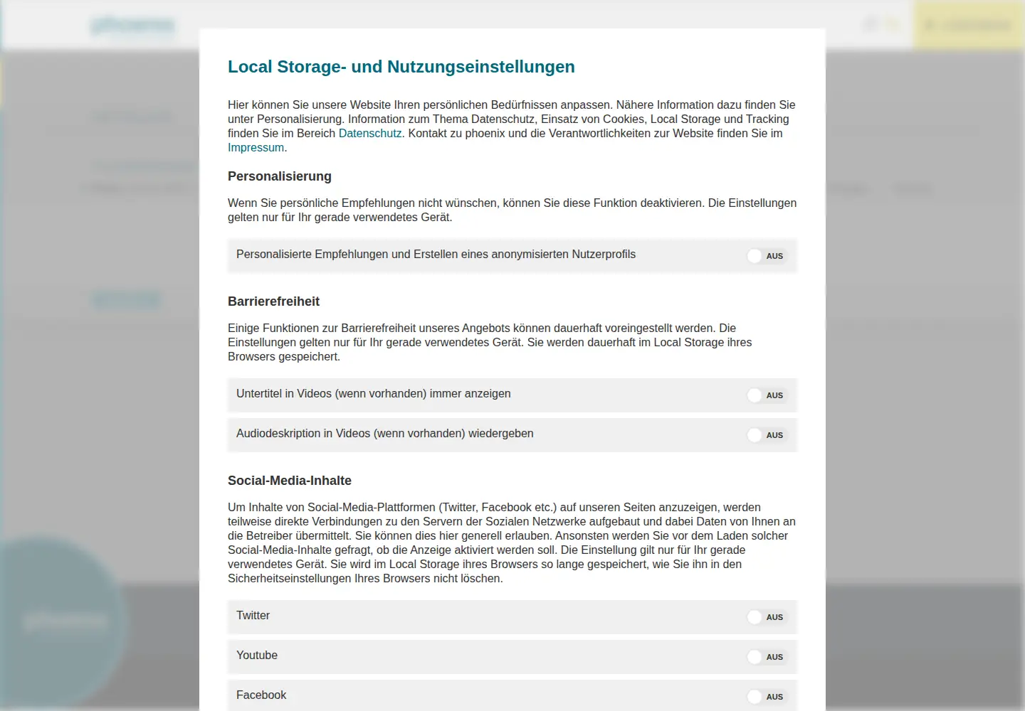 Screenshot of phoenix.de