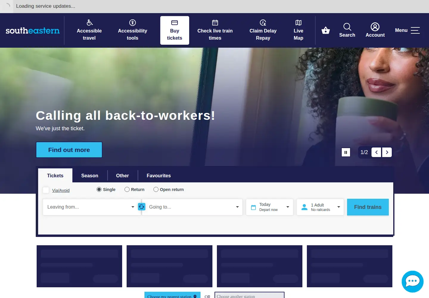 Screenshot of southeasternrailway.co.uk