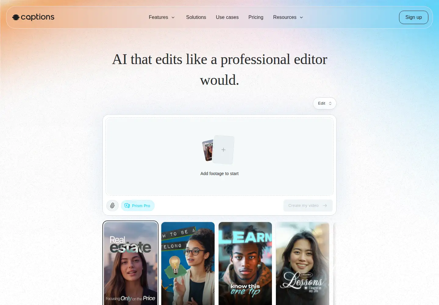Screenshot of captions.ai