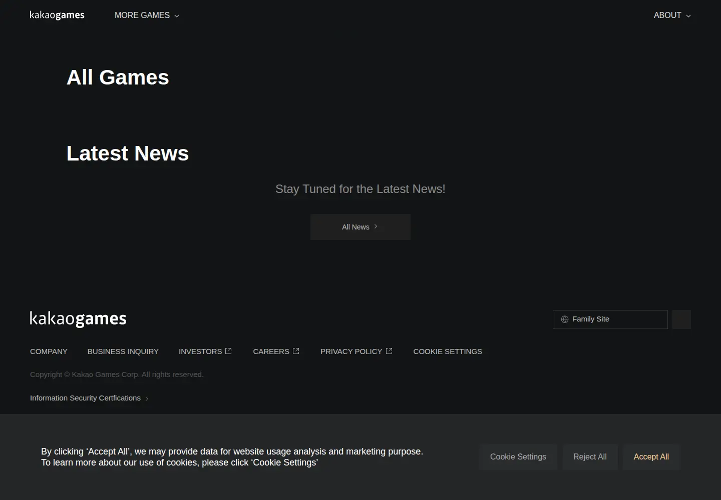 Captured homepage of kakaogames.com in the current scan