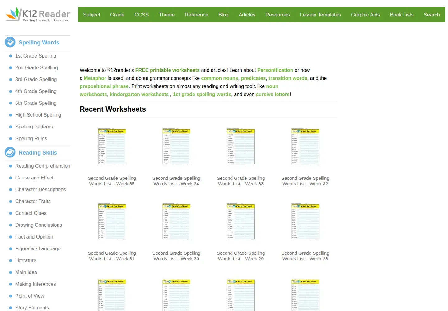 Captured homepage of k12reader.com in the current scan