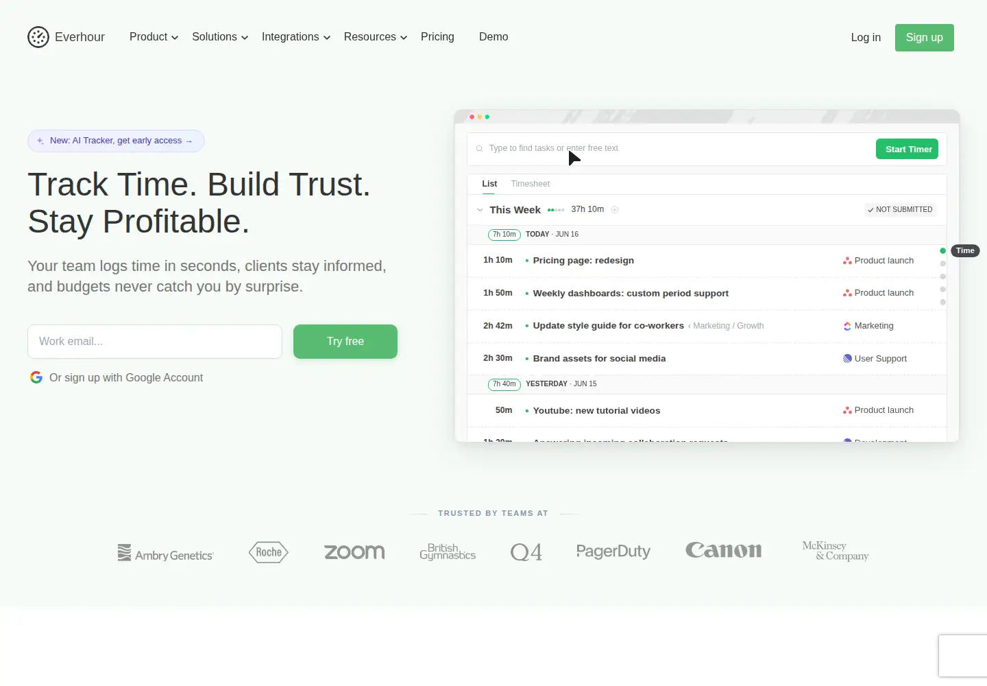 Screenshot of everhour.com