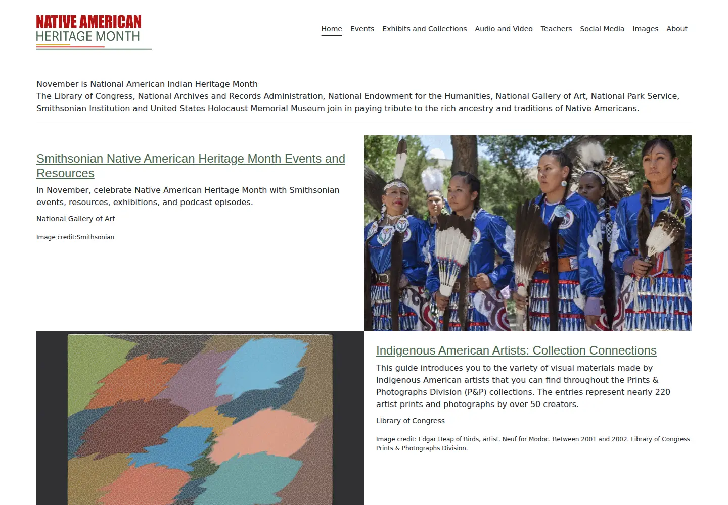 Screenshot of nativeamericanheritagemonth.gov