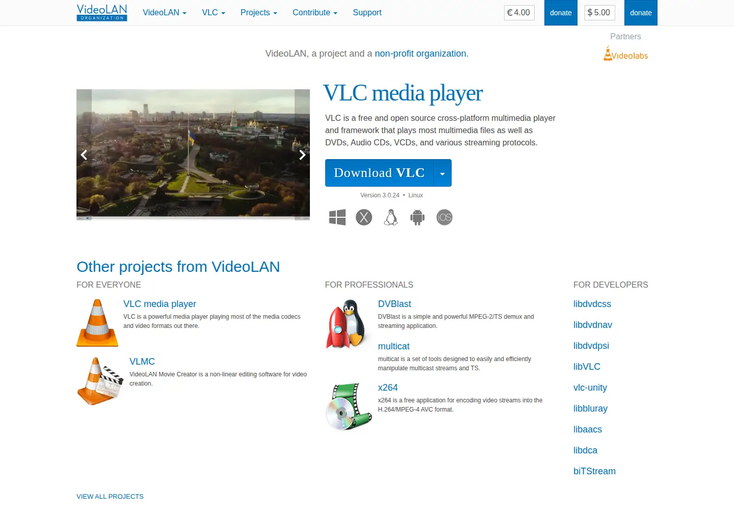 Screenshot of videolan.org