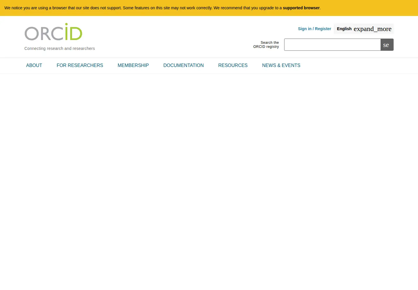 Captured homepage of orcid.org in the current scan