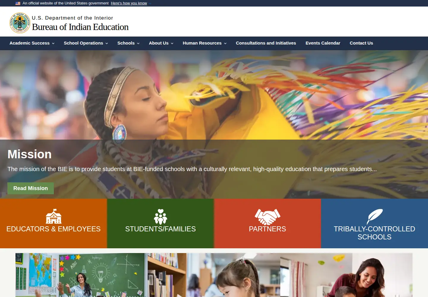 Screenshot of bie.edu